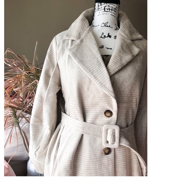 Coat long plaid vintage lantern puff sleeve runway womens soft khaki bel… - Picture 9 of 10